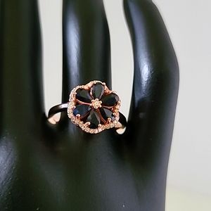 Natural Blue Sapphire .925 Sterling Silver Floral Ring 8.25